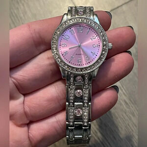 Woman's Pink Rhinestone Quartz Watch